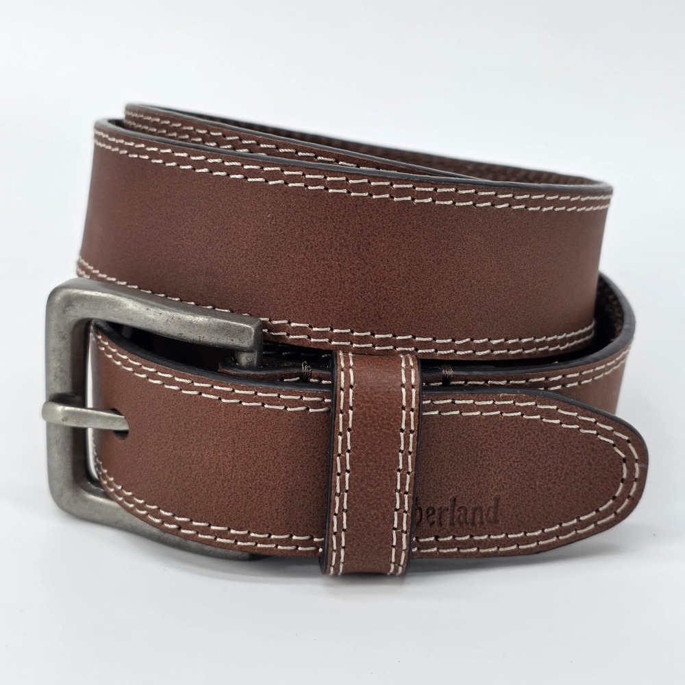 Timberland Brown 35Mm Boot Leather‎ Belt 1.25" Stitch Casual Work Mens Size 56